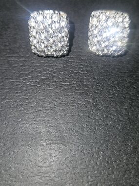 Sparkling Square Crystal Stud Earrings - Silver Tone